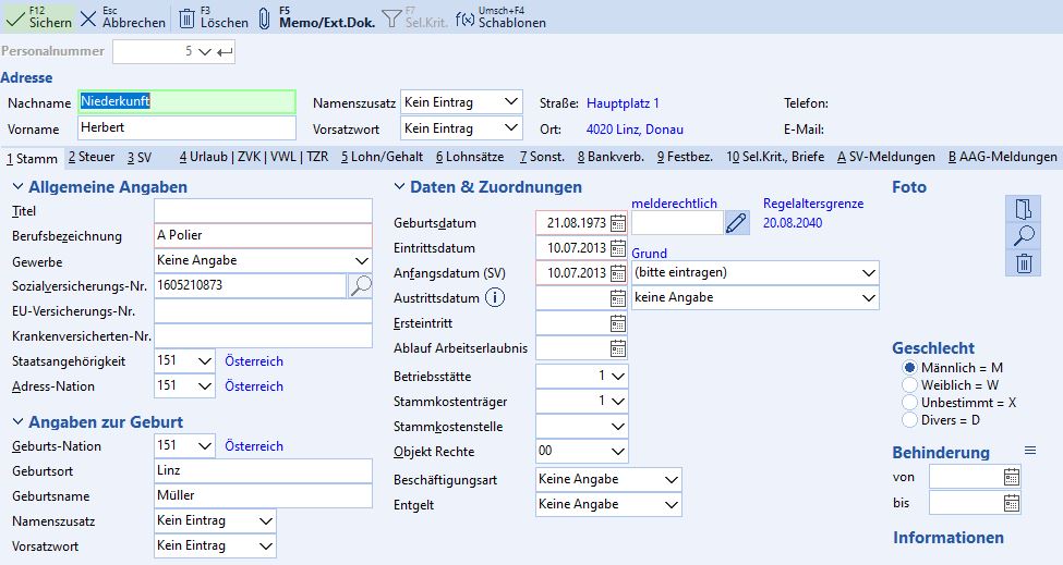 Musterschirm Mitarbeiterstamm